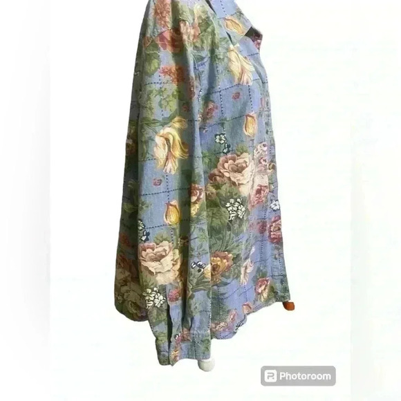 Lemon Grass Woman floral design button down with a quilted look long sleeves 22W - Picture 4 of 6